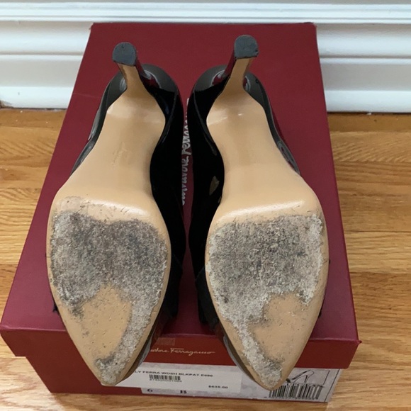 Salvatore Ferragamo Trilly Ferro Black Patent Heels (Size 6) - Picture 5 of 6
